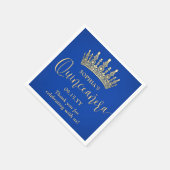 Elegant Quinceañera Crown Chic Royal Blue and Gold スタンダードカクテルナプキン (角)