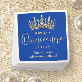 Elegant Quinceañera Crown Chic Royal Blue and Gold スタンダードカクテルナプキン