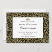 Elegant Quinceanera Gold Scrollwork Save The Date セーブザデート (正面)