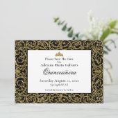 Elegant Quinceanera Gold Scrollwork Save The Date セーブザデート (スタンド正面)
