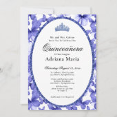Elegant Quinceanera Invitation Blue Butterflies 招待状 (正面)