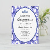 Elegant Quinceanera Invitation Blue Butterflies 招待状 (スタンド正面)