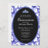 Elegant Quinceanera Invitation Blue Butterflies 招待状 (正面)