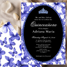 Elegant Quinceanera Invitation Blue Butterflies 招待状