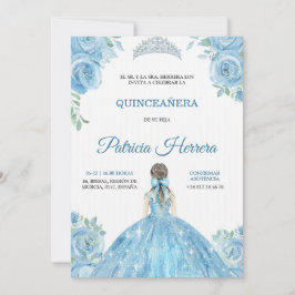 Elegant quinceanera Invitation blue floral theme 招待状