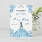Elegant quinceanera Invitation blue floral theme 招待状 (スタンド正面)
