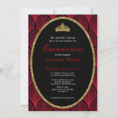 Elegant Quinceanera Invitation Gold Red Art Deco 招待状 (正面)