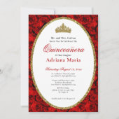 Elegant Quinceanera Invitation Gold Red Floral  招待状 (正面)
