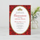 Elegant Quinceanera Invitation Gold Red Floral  招待状 (スタンド正面)