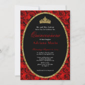 Elegant Quinceanera Invitation Gold Red Floral  招待状 (正面)