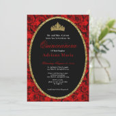 Elegant Quinceanera Invitation Gold Red Floral  招待状 (スタンド正面)