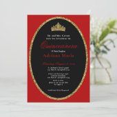Elegant Quinceanera Invitation Gold Red Glitter 招待状 (スタンド正面)