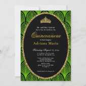 Elegant Quinceanera Invitation Green Art Deco 招待状 (正面)
