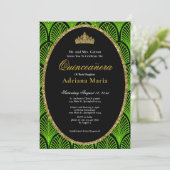 Elegant Quinceanera Invitation Green Art Deco 招待状 (スタンド正面)