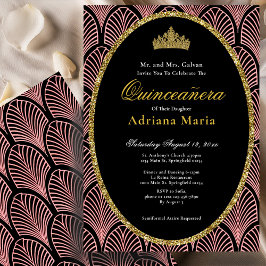 Elegant Quinceanera Invitation Pink Art Deco 招待状