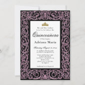 Elegant Quinceanera Invitation Pink Scrollwork 招待状 (正面)
