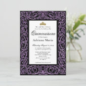 Elegant Quinceanera Invitation Purple Scrollwork 招待状 (スタンド正面)