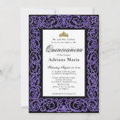 Elegant Quinceanera Invitation Purple Scrollwork 招待状 (正面)