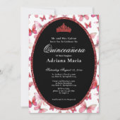 Elegant Quinceanera Invitation Red Butterflies 招待状 (正面)