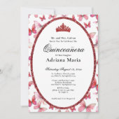 Elegant Quinceanera Invitation Red Butterflies 招待状 (正面)