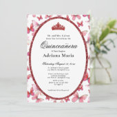 Elegant Quinceanera Invitation Red Butterflies 招待状 (スタンド正面)