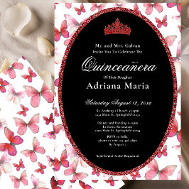 Elegant Quinceanera Invitation Red Butterflies 招待状