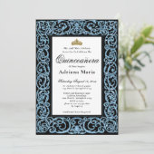 Elegant Quinceanera Invitation Sky Blue Scrollwork 招待状 (スタンド正面)