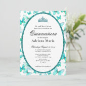Elegant Quinceanera Invitation Teal Butterflies 招待状 (スタンド正面)