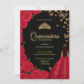Elegant Quinceañera invitation with red roses 招待状 (正面)