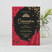 Elegant Quinceañera invitation with red roses 招待状 (スタンド正面)