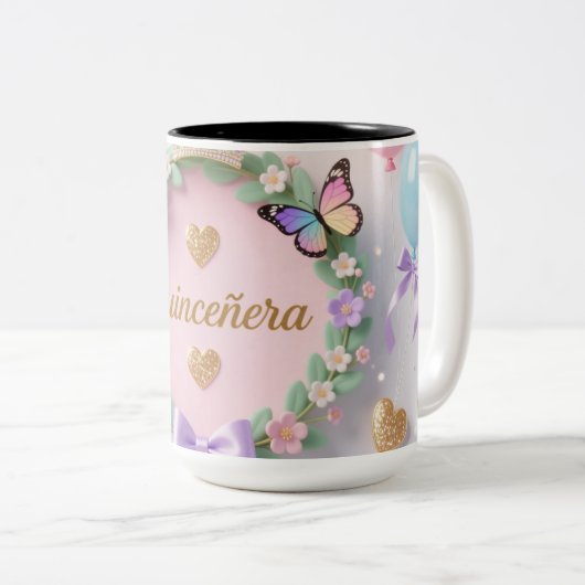 Elegant Quinceañera Mug – Sweet 15 Birthday Gift  ツートーンマグカップ (正面右)