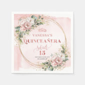 Elegant Quinceañera Napkins in Rose Gold Greenery スタンダードカクテルナプキン (正面)