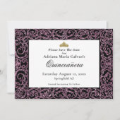 Elegant Quinceanera Pink Scrollwork Save The Date セーブザデート (正面)