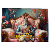 Elegant rabbit Drinking Tea Happy Easter ラージペーパーバッグ (裏面)