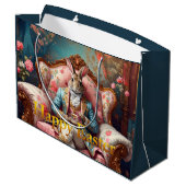 Elegant rabbit Drinking Tea Happy Easter ラージペーパーバッグ (裏面アングル)