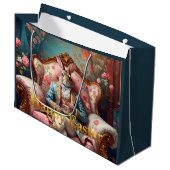 Elegant rabbit Drinking Tea Happy Easter ラージペーパーバッグ (正面アングル)