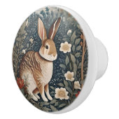 Elegant Rabbit Framed By Flowers and Leaves セラミックノブ (右)