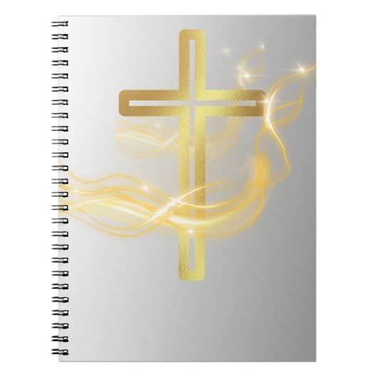 Elegant Radiant Golden Cross on Silver notebook ノートブック (正面)