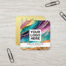 Elegant Rainbow Agate gold Glitter & QR Code Logo