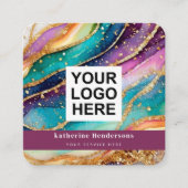 Elegant Rainbow Agate gold Glitter & QR Code Logo スクエア名刺 (正面)