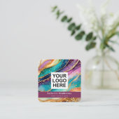 Elegant Rainbow Agate gold Glitter & QR Code Logo スクエア名刺 (スタンド正面)