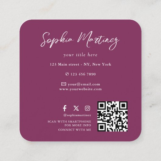 Elegant Rainbow Agate gold Glitter & QR Code Logo スクエア名刺 (裏面)