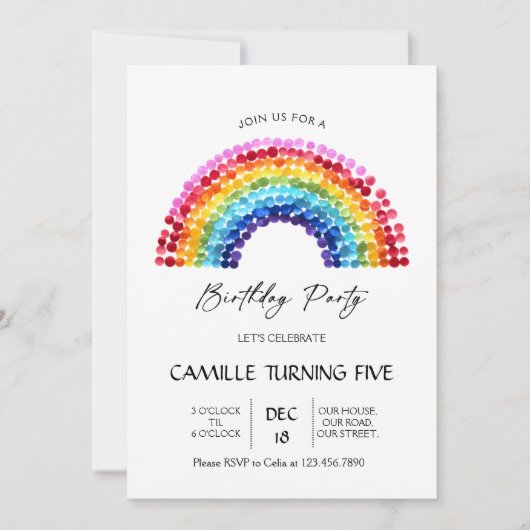Elegant Rainbow Birthday party 招待状 (正面)