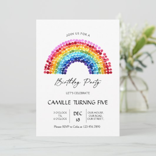 Elegant Rainbow Birthday party 招待状 (スタンド正面)