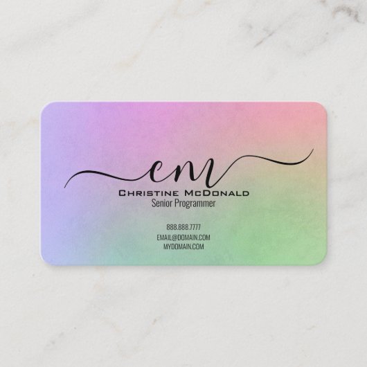 Elegant Rainbow Monogram Business Cards - Rounded  名刺 (正面)