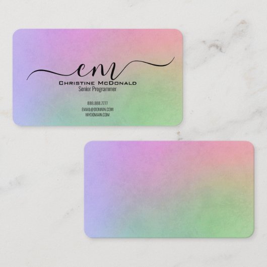 Elegant Rainbow Monogram Business Cards - Rounded  名刺 (正面/裏面)