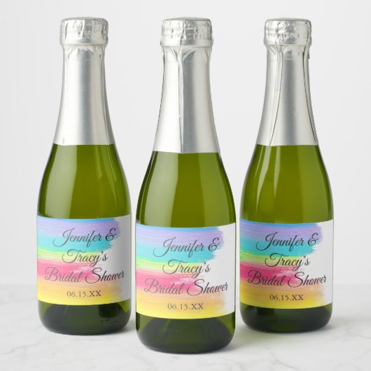 Elegant Rainbow Personalized Bridal Shower Mini スパークリングワインラベル (ボトル)