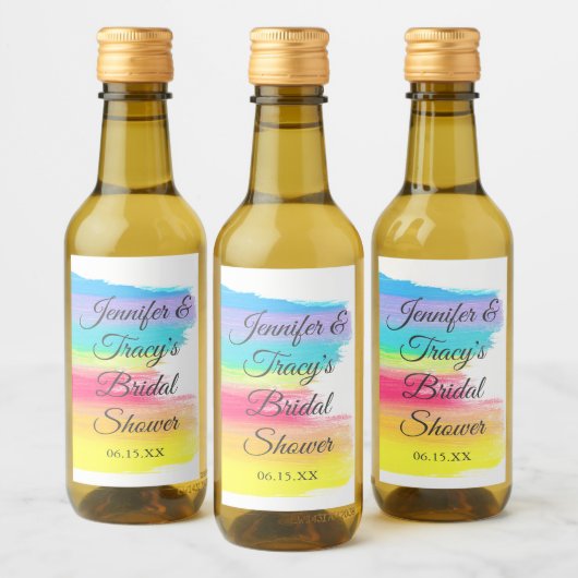 Elegant Rainbow Personalized Bridal Shower Mini ワインラベル (ボトル)