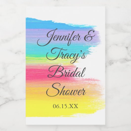 Elegant Rainbow Personalized Bridal Shower Mini ワインラベル (シングルラベル)