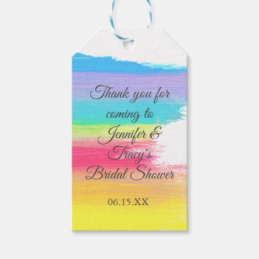 Elegant Rainbow Personalized Lesbian Bridal Shower ギフトタグ (正面)